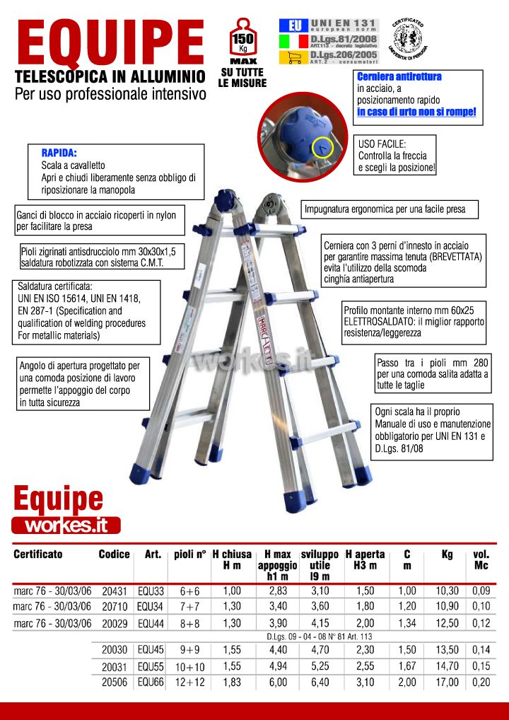 Scala telescopica estraibile in alluminio 9+9 pioli altezza 4.35 m