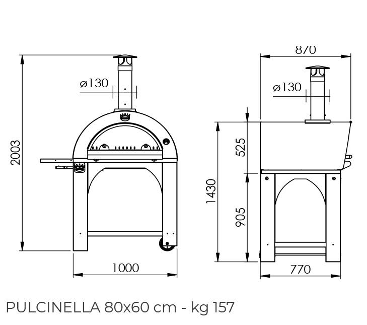 Forno a legna da esterno per pizza in acciaio con ruote tetto in ac