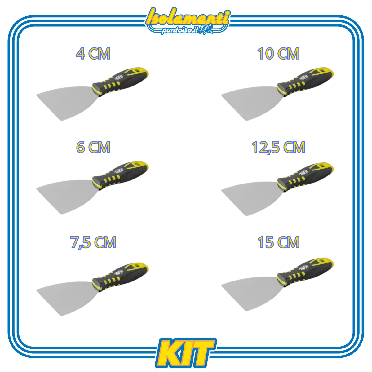 Spatola per Stucco Professionale Lama in Acciaio Inox Manico in Gomma  Akifix Kit 6 Pezzi